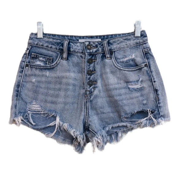 Hidden Light Wash Distressed High Waist Cutoff Bohemian Denim Shorts XS - Picture 1 of 6